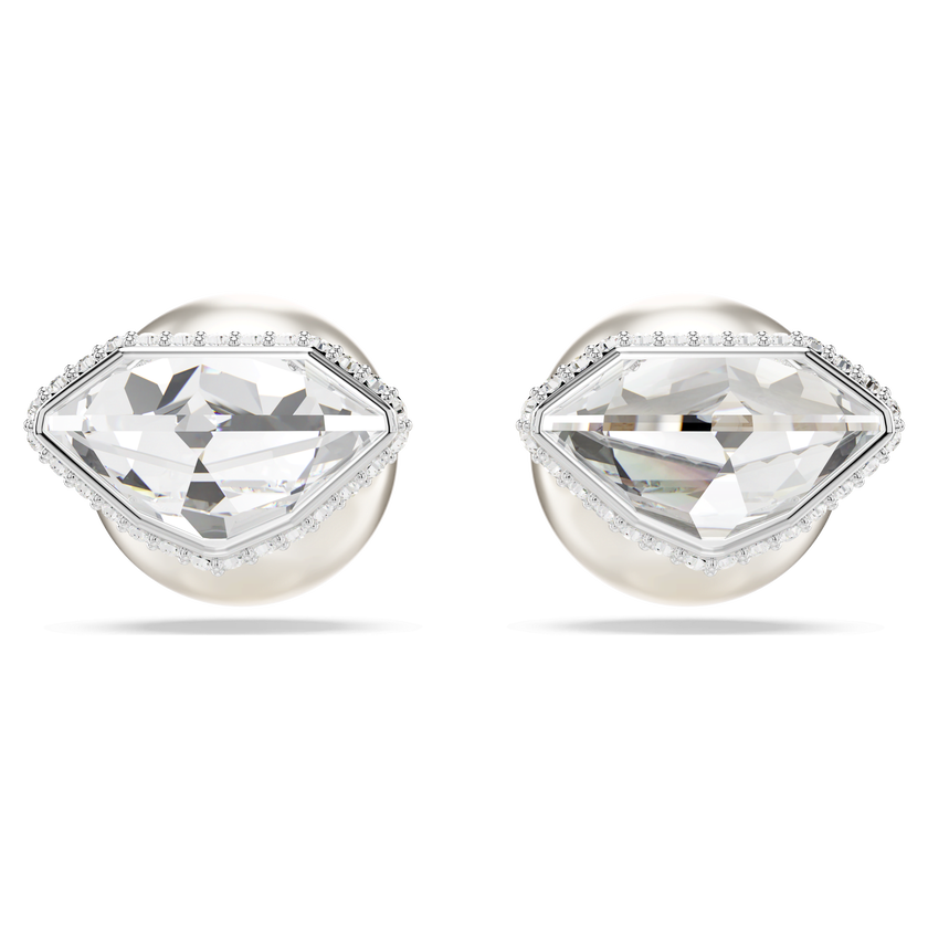 swarovski lucent stud earrings  pav   ball  white  rhodium plated