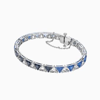 Millenia bracelet, Triangle Swarovski zirconia, Blue, Rhodium plated