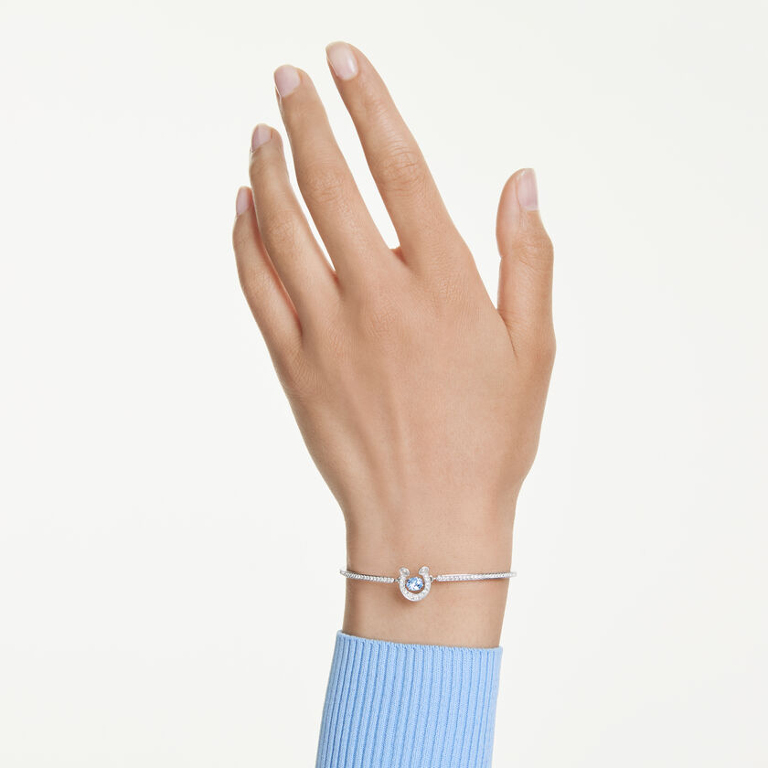 swarovski symbolica bangle  round cut  pav   horse shoe  blue  rhodium plated