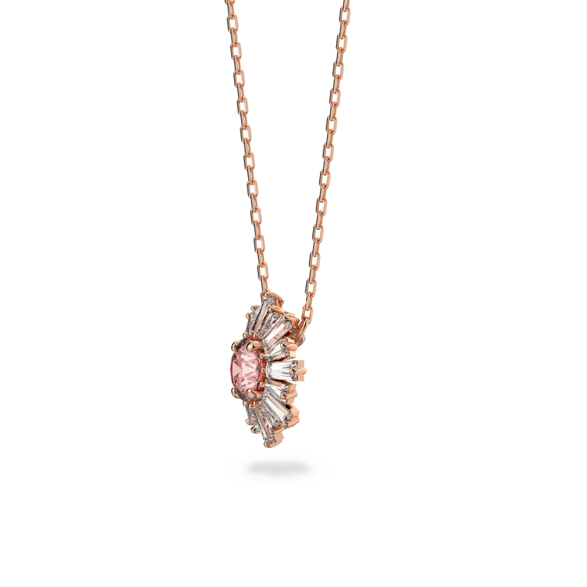 swarovski sunshine pendant  mixed cuts  sun  pink  rose gold tone plated