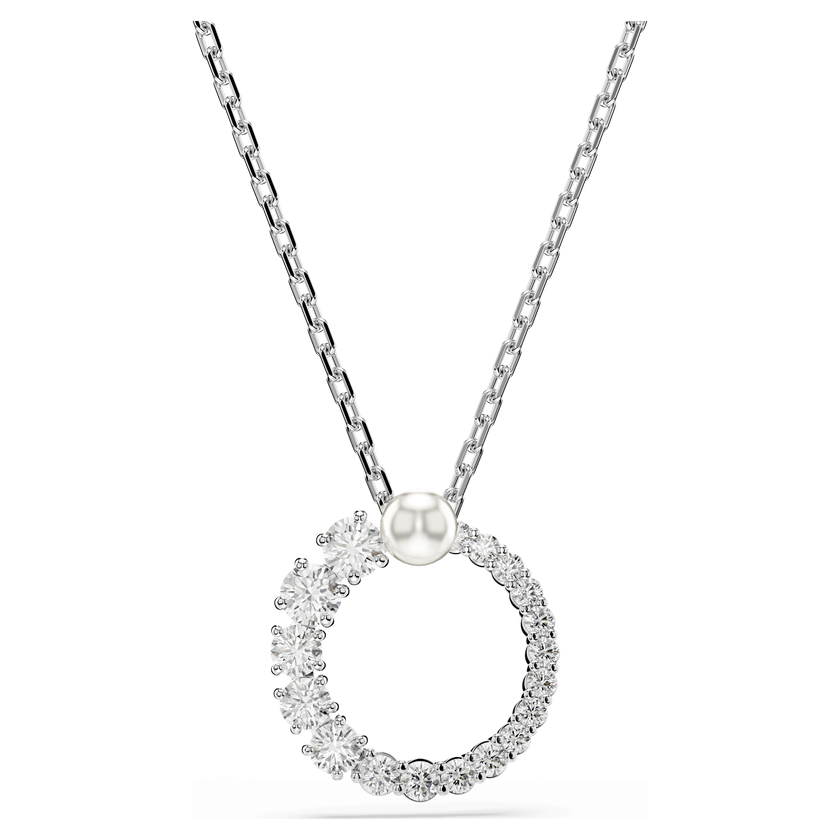 swarovski matrix pendant  crystal pearl  round cut  white  rhodium plated