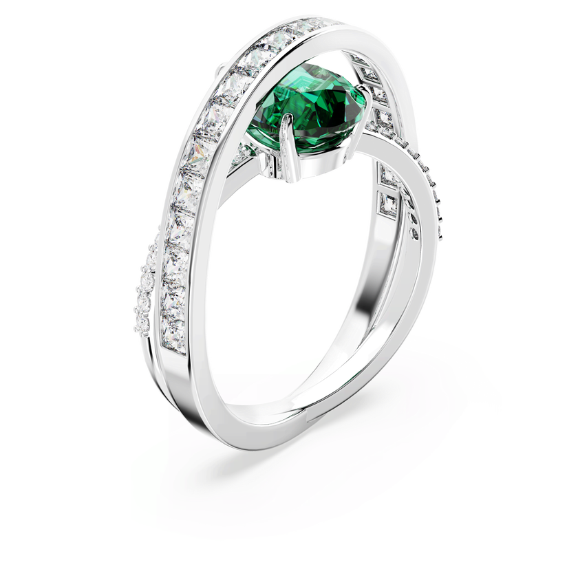 swarovski hyperbola cocktail ring  carbon neutral zirconia  mixed cuts  double bands  green  rhodium plated