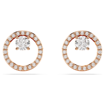 swarovski constella stud earrings  round cut  white  18k rose gold finish
