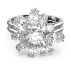 Gema cocktail ring, Flower, White, Rhodium plated