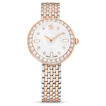 swarovski matrix tennis 7 link watch  swiss made  metal bracelet  rose gold tone  mixed metal finish