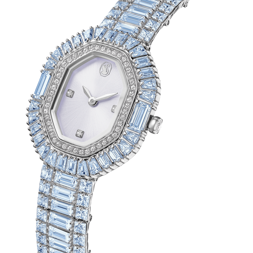swarovski matrix octagon watch  baguette cut  metal bracelet  blue  stainless steel