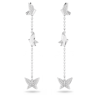 swarovski lilia drop earrings  butterfly  long  white  rhodium plated