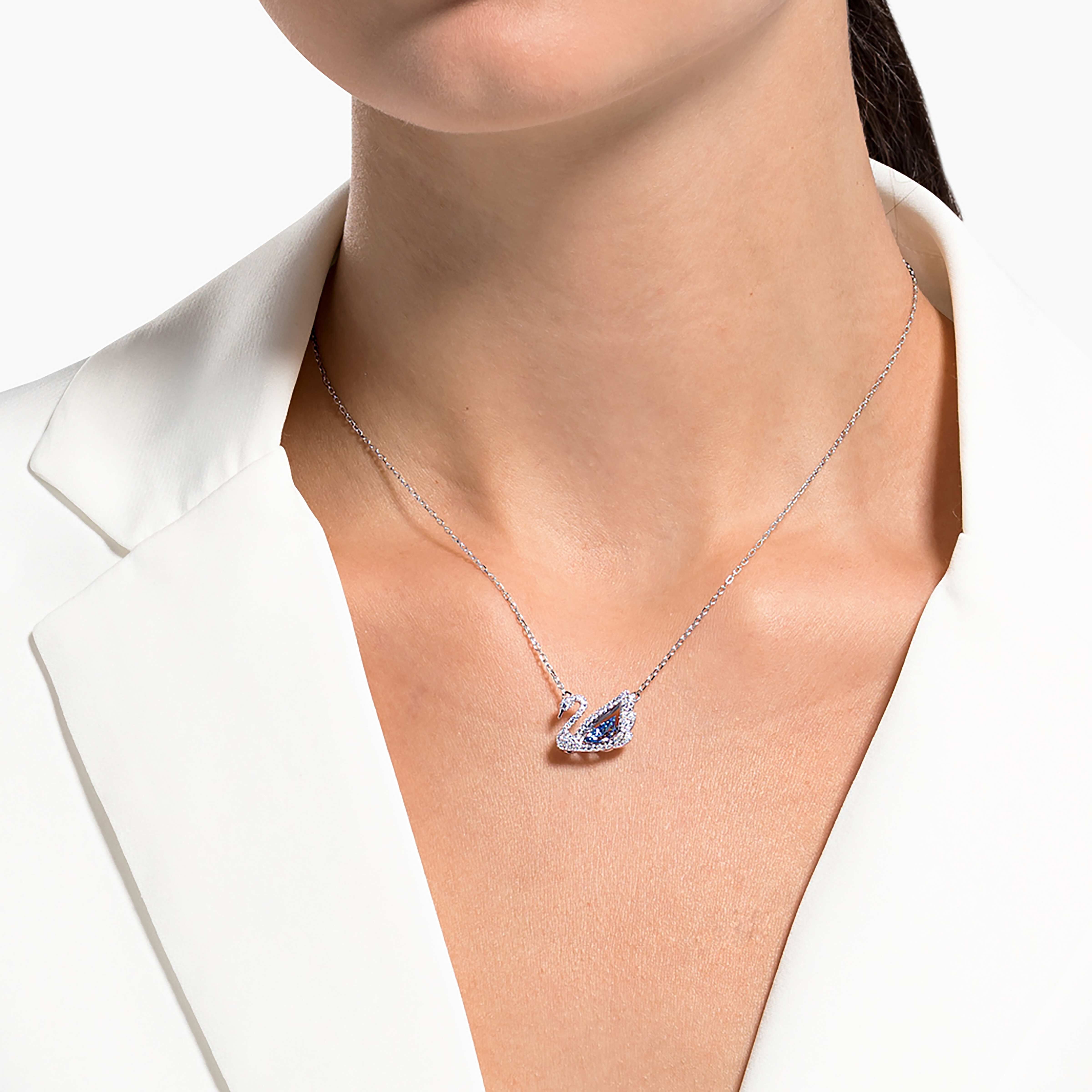 swarovski dancing swan necklace  swan  blue  rhodium plated