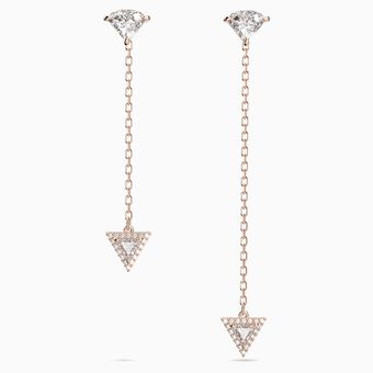 Ortyx drop earrings, Triangle cut, Asymmetric design, White, Rose gold-tone plated