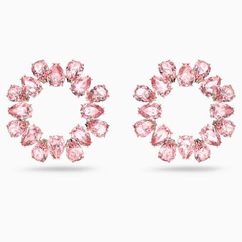 Millenia hoop earrings, Pear cut crystals, Pink, Rose gold-tone plated