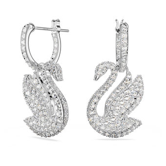 swarovski swan drop earrings  swan  white  rhodium plated