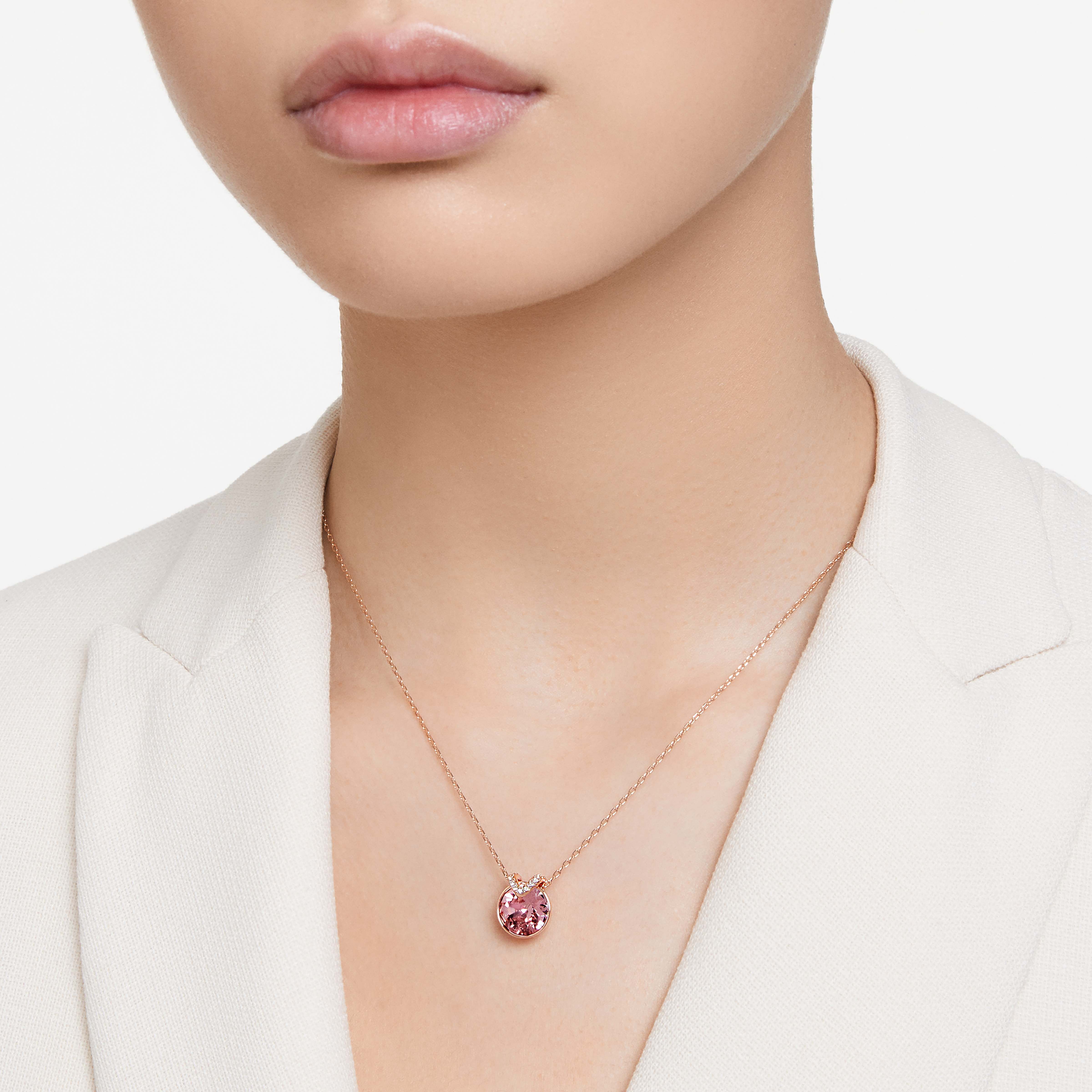 Buy Swarovski Bella V pendant Round cut Pink Rose gold tone plated