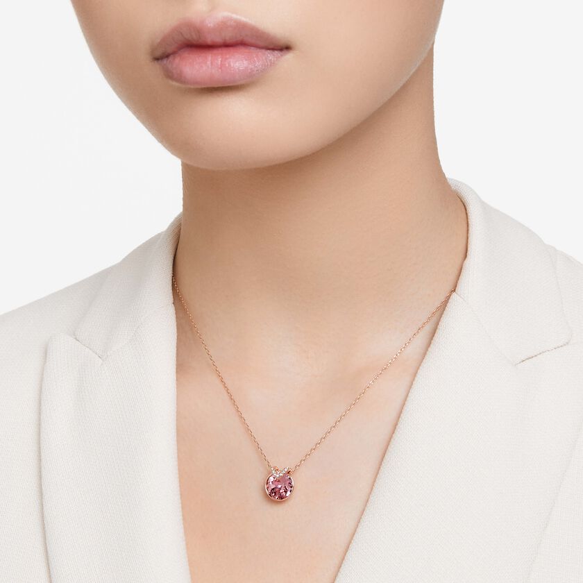 swarovski bella v pendant  round cut  pink  rose gold tone plated