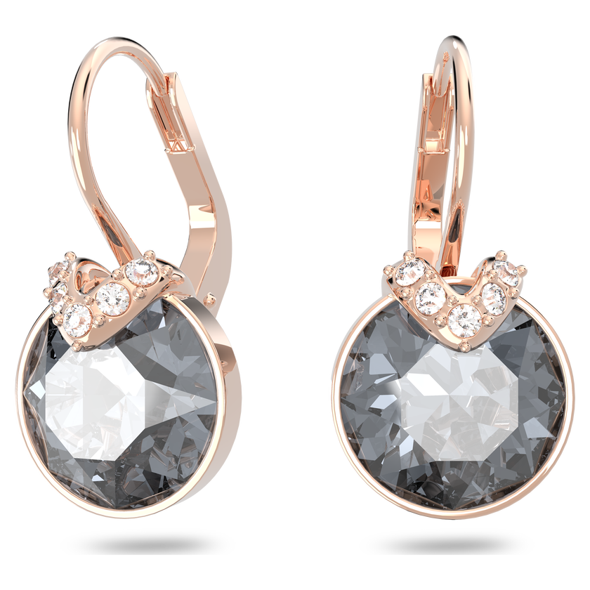 swarovski bella v drop earrings  round cut  gray  rose gold tone plated