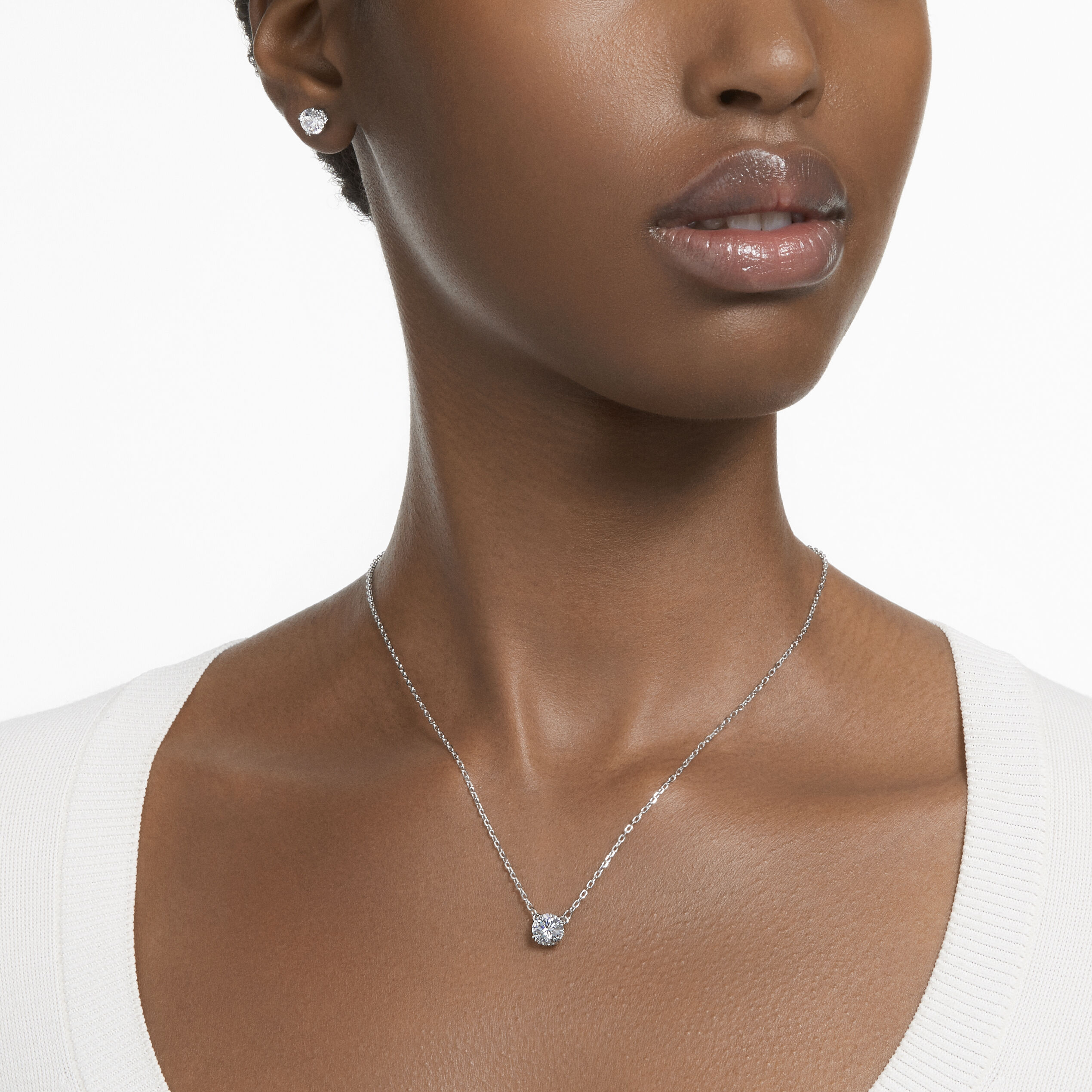 Swarovski attract round necklace clearance white rhodium plated