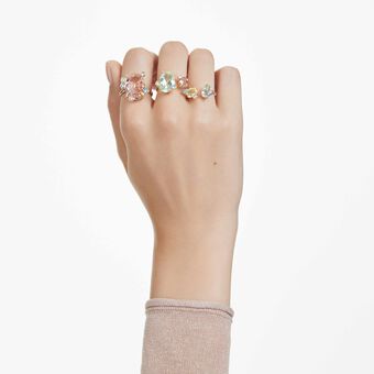 swarovski gema ring  set  3   mixed cuts  multicolored  gold tone plated