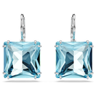 Millenia earrings, Square cut crystal, Blue, Rhodium plated