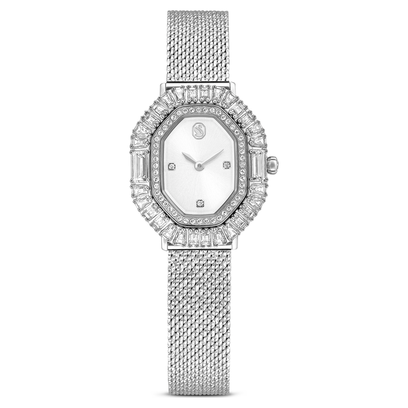 swarovski matrix octagon watch  metal bracelet  silver tone  stainless steel