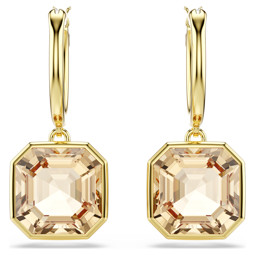swarovski millenia drop earrings  square cut  caramel  gold tone plated