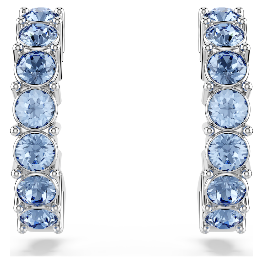 swarovski mini hoop hoop earrings  round cut  blue  rhodium plated