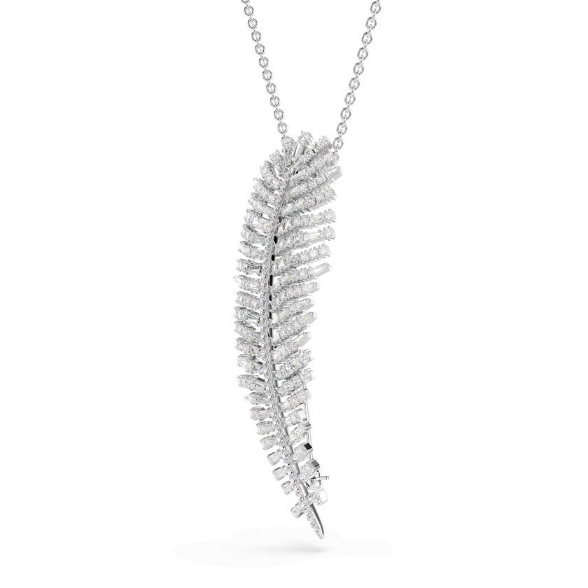 swarovski vienna pendant and brooch  mixed cuts  feather  white  rhodium plated
