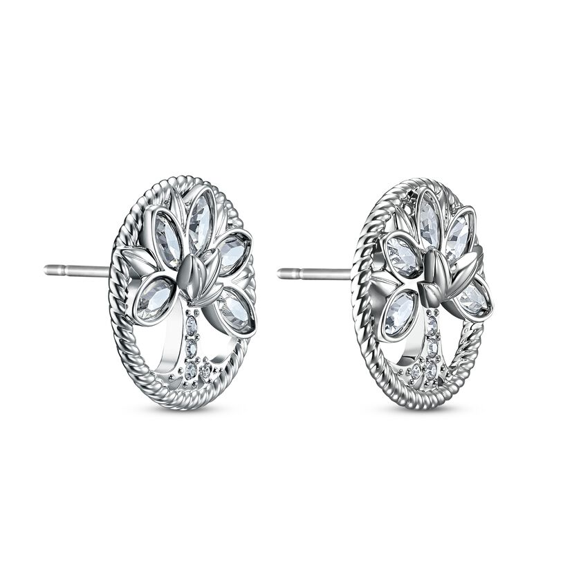 Swarovski Symbolic Tree of Life Stud Pierced Earrings, White, Rhodium plated