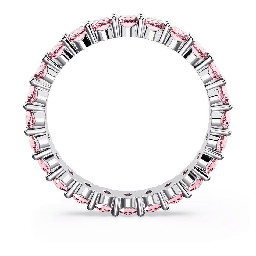 swarovski matrix ring  round cut  pink  rhodium plated