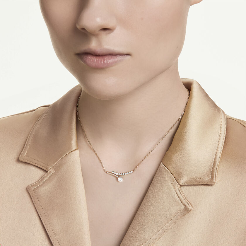 swarovski matrix necklace  round cut  white  18k rose gold finish