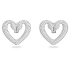 Una clip earrings, Heart, Medium, White, Rhodium plated