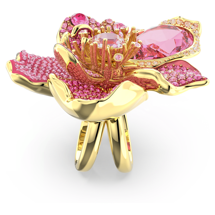 swarovski idyllia cocktail ring  pav   flower  pink  gold tone plated