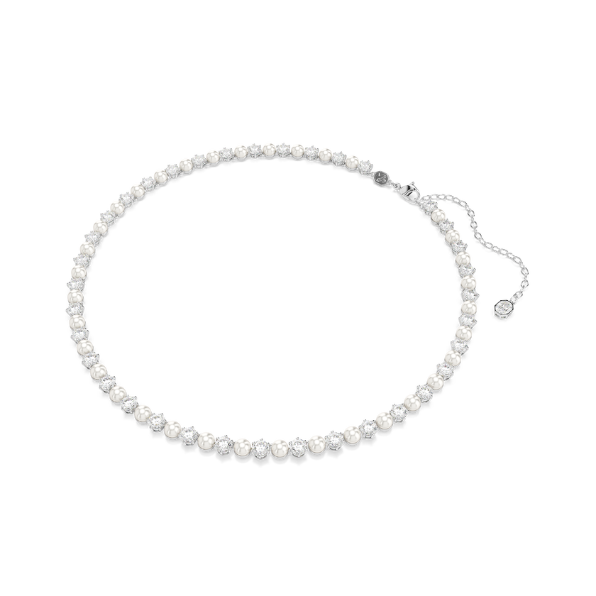 swarovski matrix set  crystal pearl  round cut  white  rhodium plated