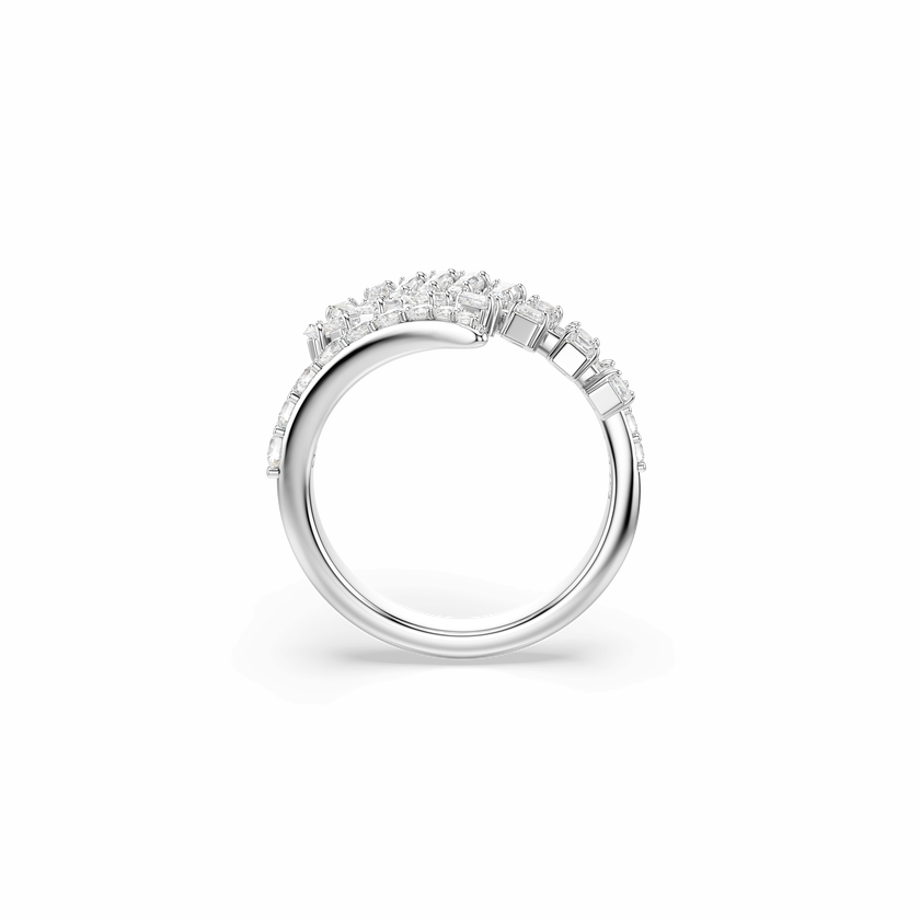 swarovski vienna open ring  mixed cuts  feather  white  rhodium plated