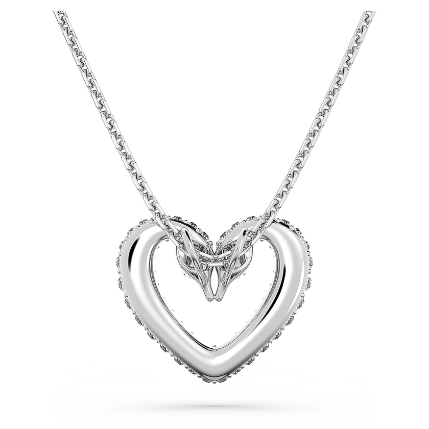 Una pendant, Heart, Small, White, Rhodium plated
