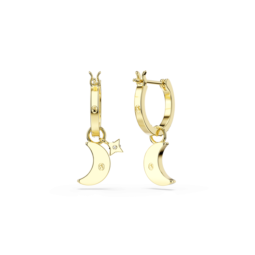 swarovski symbolica drop earrings  round cut  moon  white  18k gold finish
