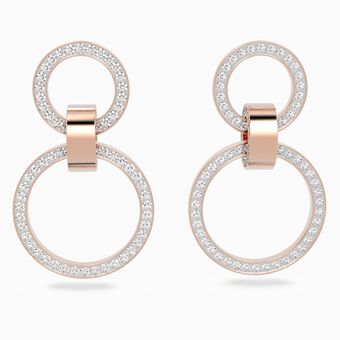 Hollow hoop earrings, White, Rose-gold tone plated