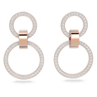 Hollow hoop earrings, White, Rose-gold tone plated