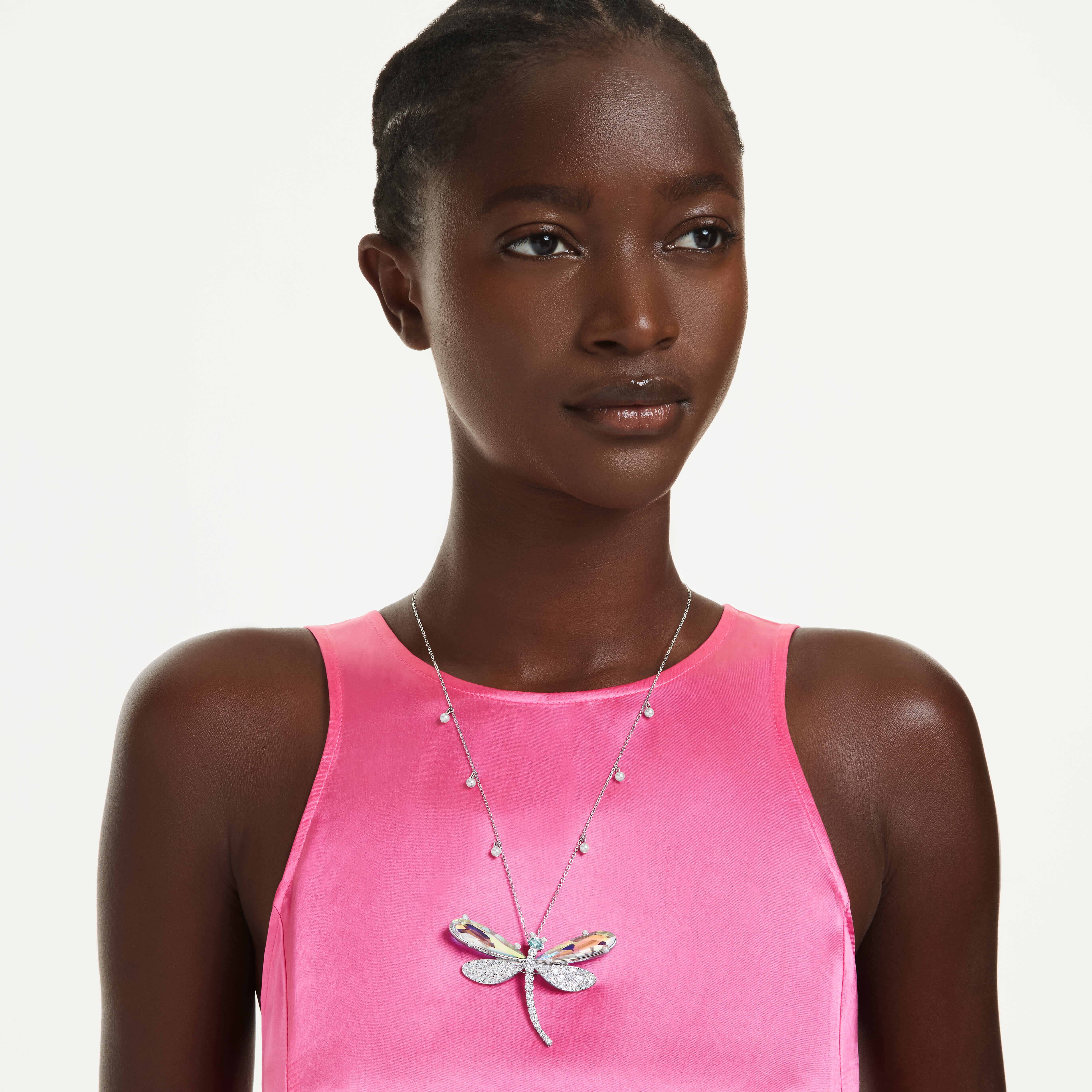 ariana grande x swarovski pendant and brooch  mixed cuts  dragonfly  green  rhodium plated