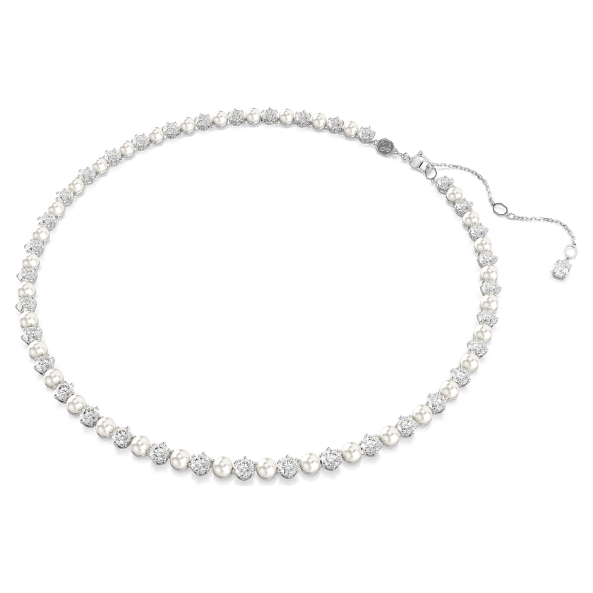 swarovski matrix tennis necklace  crystal pearl  round cut  white  rhodium plated