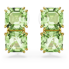 Millenia clip earrings, Square cut, Green, Gold-tone plated