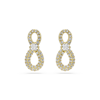 swarovski hyperbola stud earrings  round cut  pav   infinity  white  18k gold finish