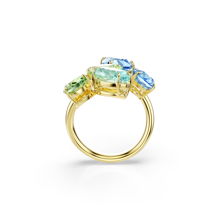 swarovski gema open ring  mixed cuts  multicolored  gold tone plated