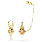 swarovski idyllia drop earrings with ear cuff  mixed cuts  heart with key  pink  gold tone plated