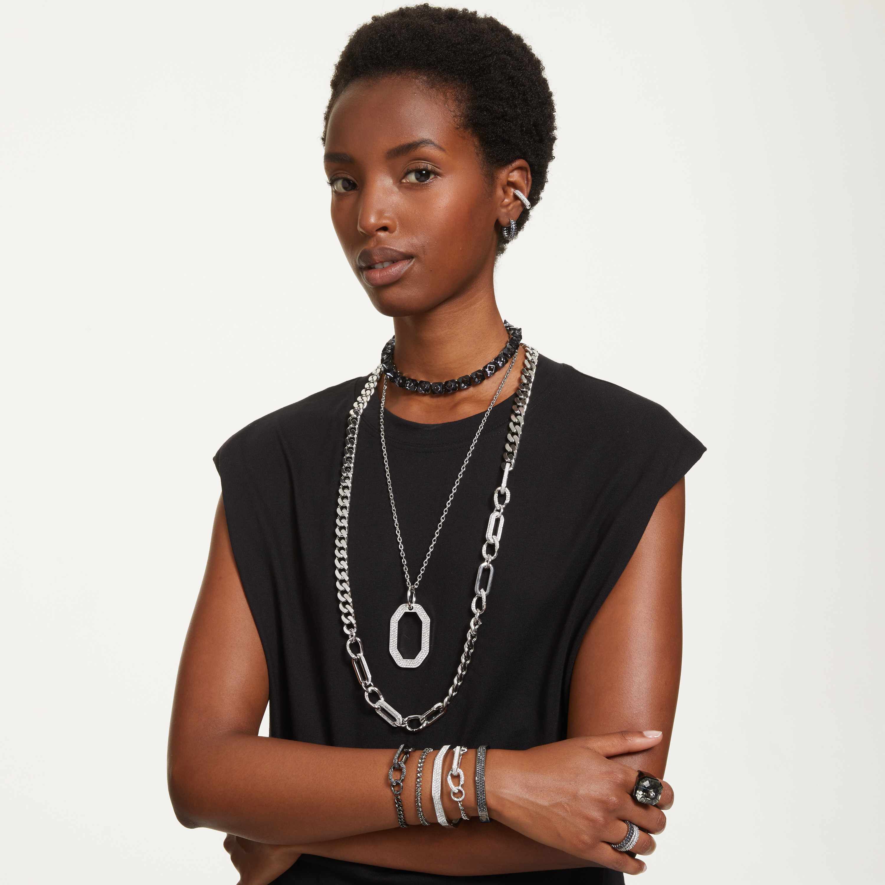 swarovski chroma necklace  spike crystals  gray  ruthenium plated