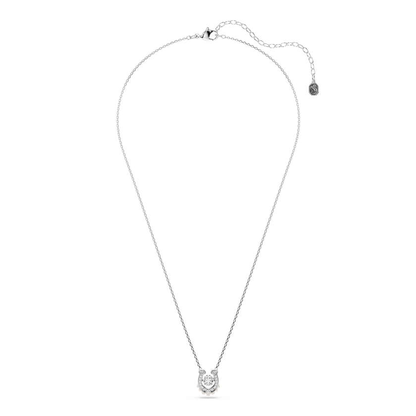 swarovski symbolica pendant  crystal pearl  round cut  pav   horse shoe  white  rhodium plated