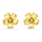 Florere stud earrings, Flower, Yellow, Gold-tone plated