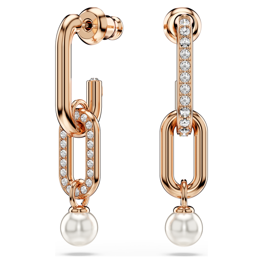 swarovski constella drop earrings  crystal pearl  round cut  white  rose gold tone plated