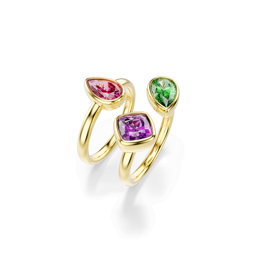 swarovski imber cocktail ring  set  2   mixed cuts  multicolored  18k gold finish
