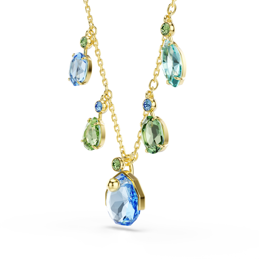 swarovski gema necklace  mixed cuts  drop  multicolored  gold tone plated