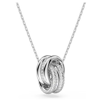 swarovski further pendant  intertwined circles  small  white  rhodium plated