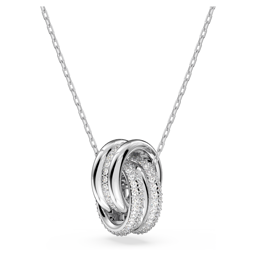 swarovski further pendant  intertwined circles  small  white  rhodium plated